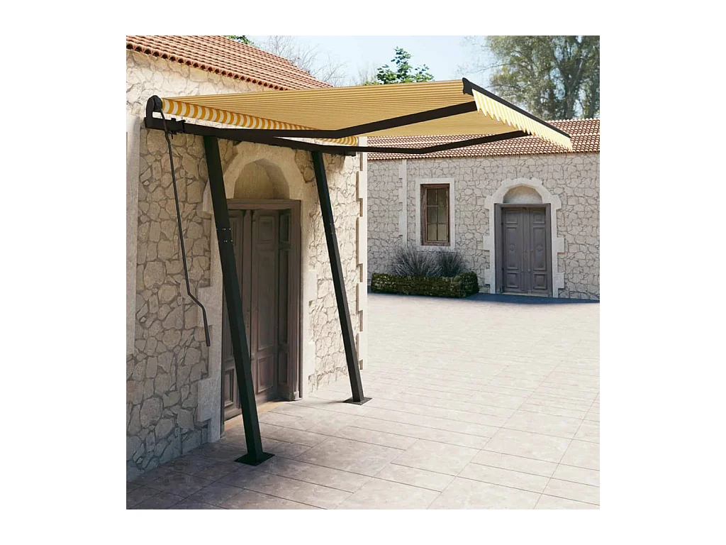 Auvent rétractable automatique et poteaux 3x2,5m Jaune et blanc