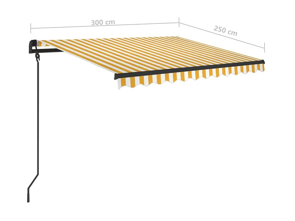Auvent rétractable automatique et poteaux 3x2,5m Jaune et blanc