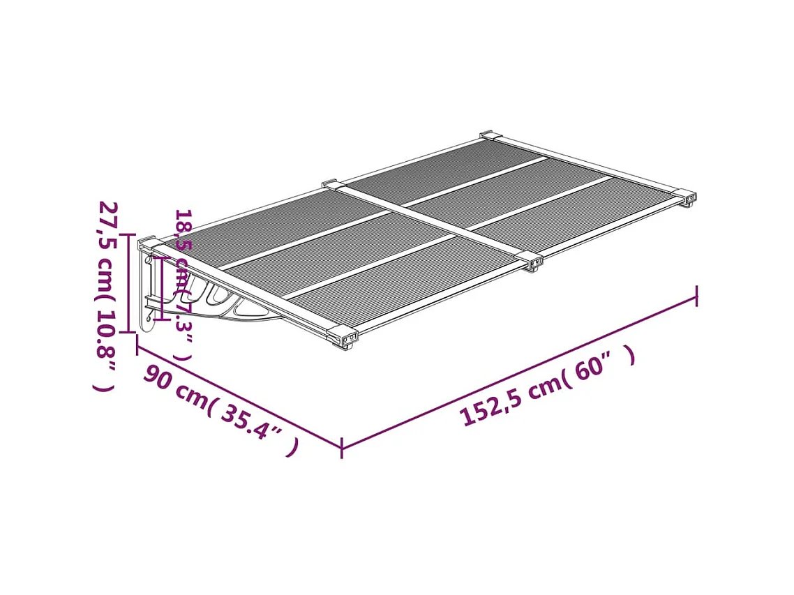Auvent de porte Gris et transparent 152,5x90 Polycarbonate