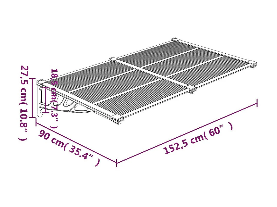 Auvent de porte Gris et transparent 152,5x90 Polycarbonate
