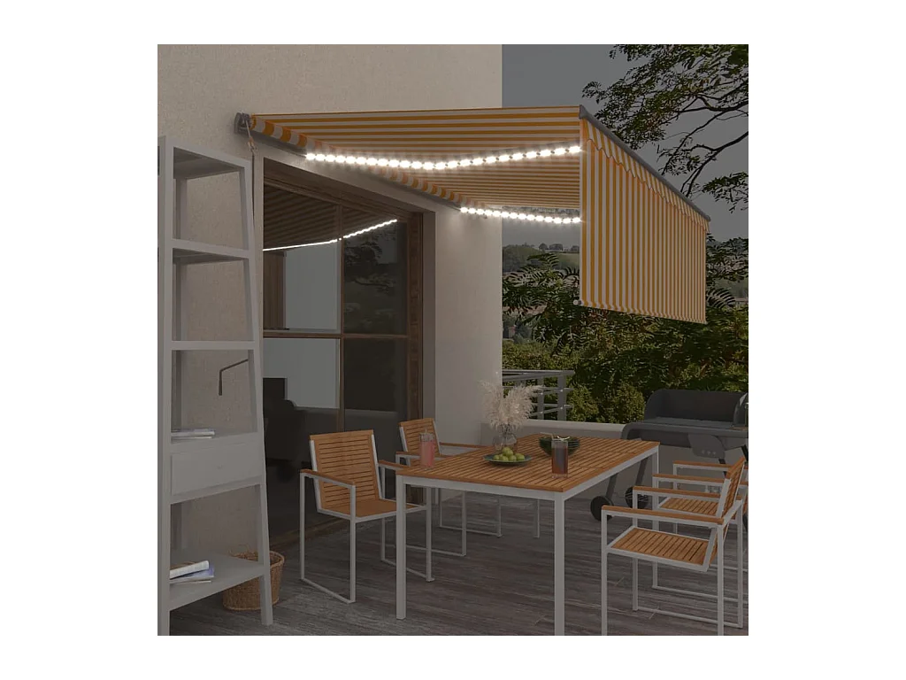 Auvent automatique store capteur de vent LED 4x3m Jaune/blanc