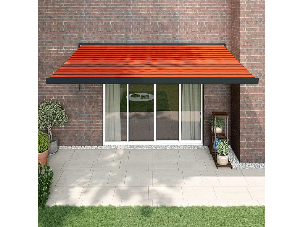 Auvent rétractable orange etarron 4x3 tissu et aluminium
