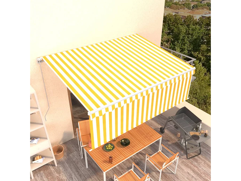 Auventanuel rétractable avec store 4x3 Jaune et blanc