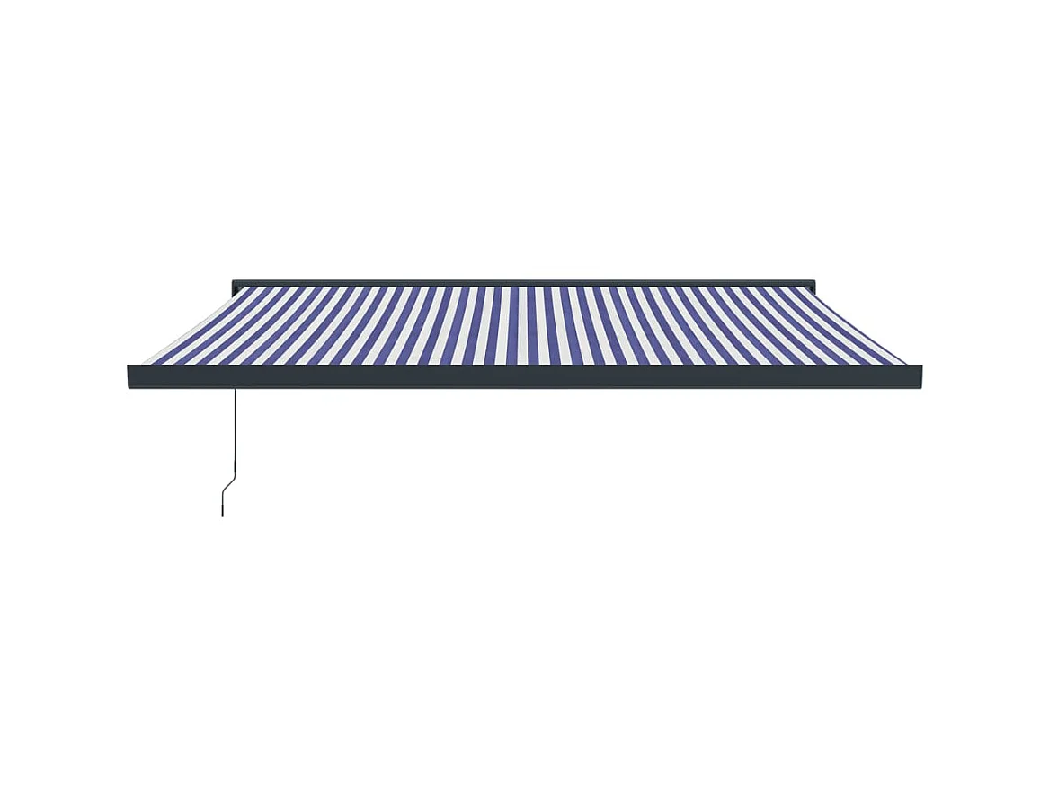 Blauw-wit uitschuifbaar zonnescherm 4,5x3 stof en aluminium