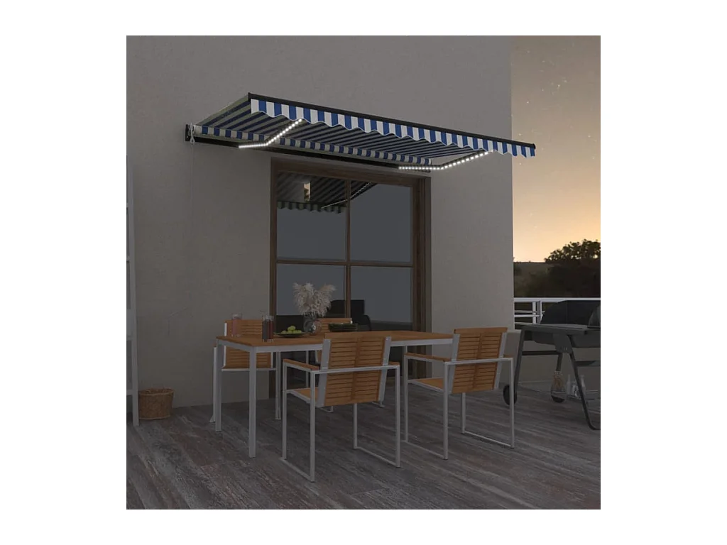 Auvent automatique capteur de vent/LED 450x300 Bleu et blanc
