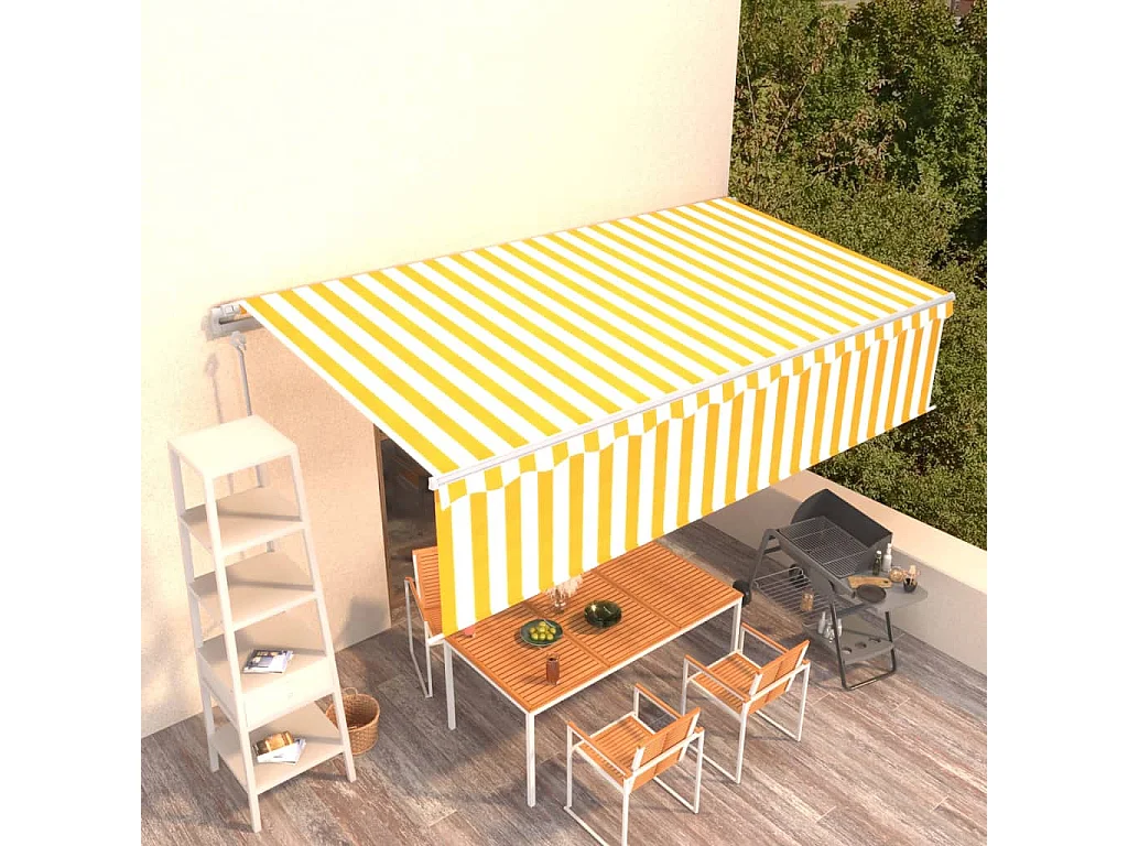 Auvent automatique rétractable avec store 6x3 Jaune et blanc