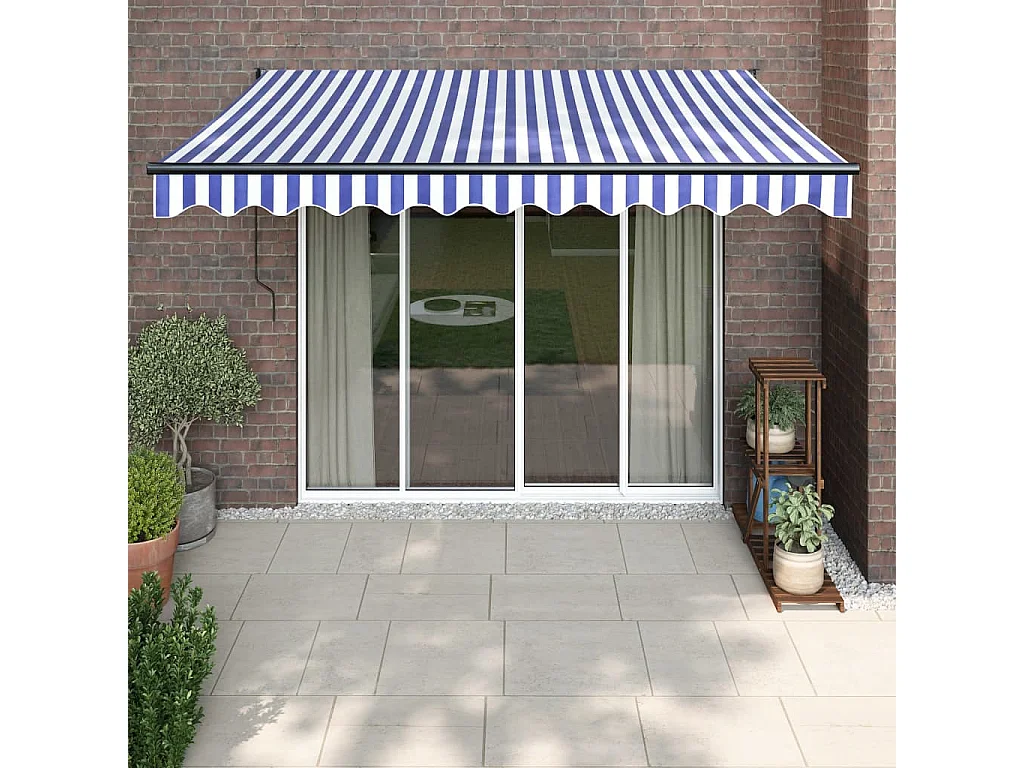 Toldo retrátil automático azul e branco 3,5x2,5