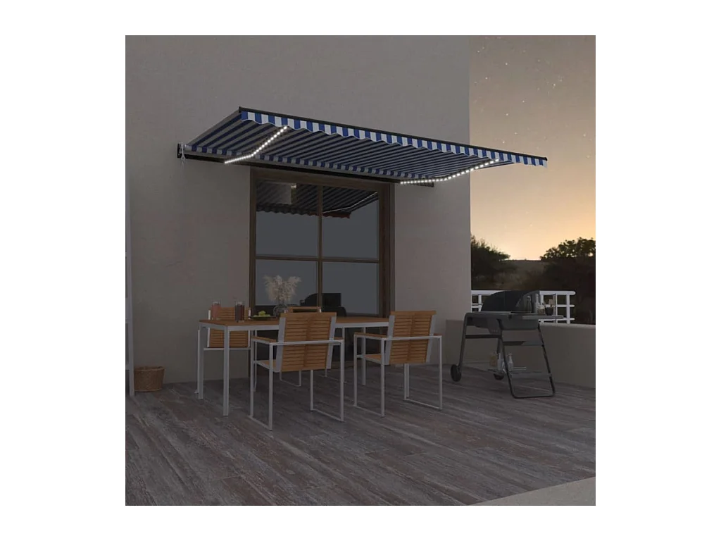 Auvent automatique capteur de vent/LED 500x300 Bleu et blanc