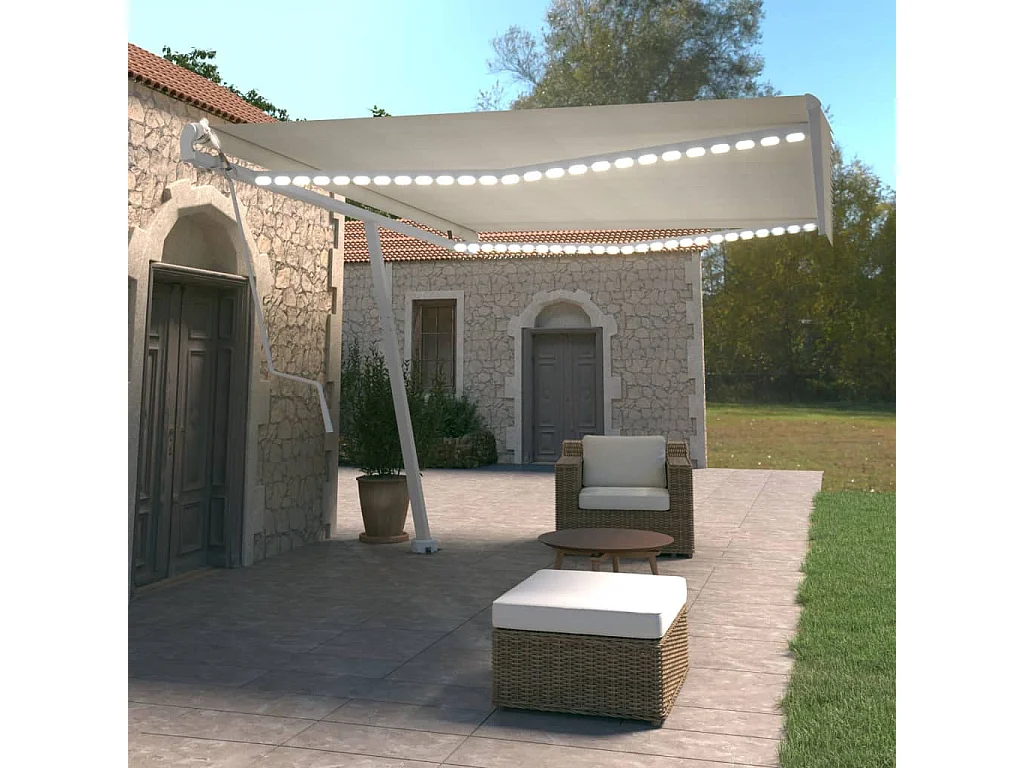 Auvent automatique avec capteur de vent et LED 500x350 Crème