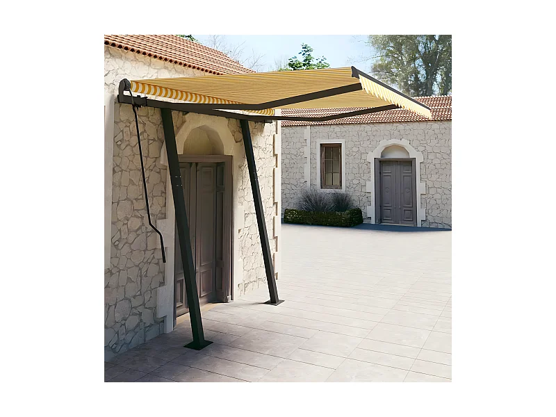 Toldo retráctil automático y postes 3,5x2,5 Amarillo blanco