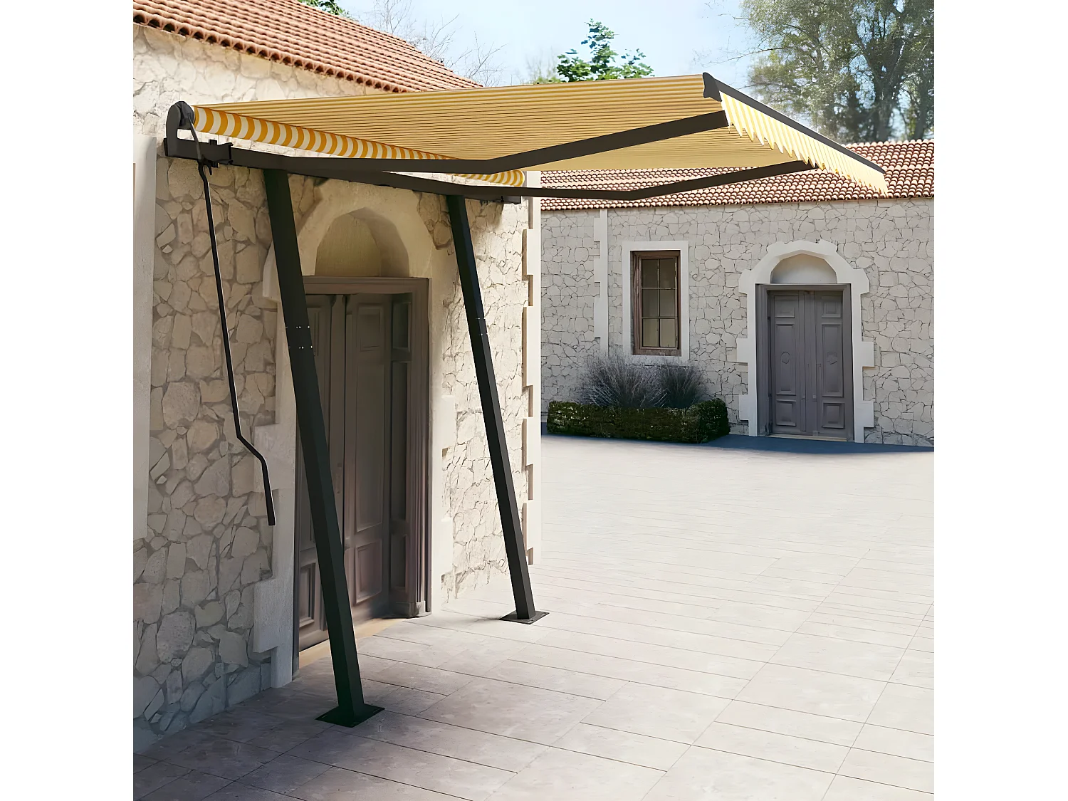 Toldo retráctil automático y postes 3,5x2,5 Amarillo blanco