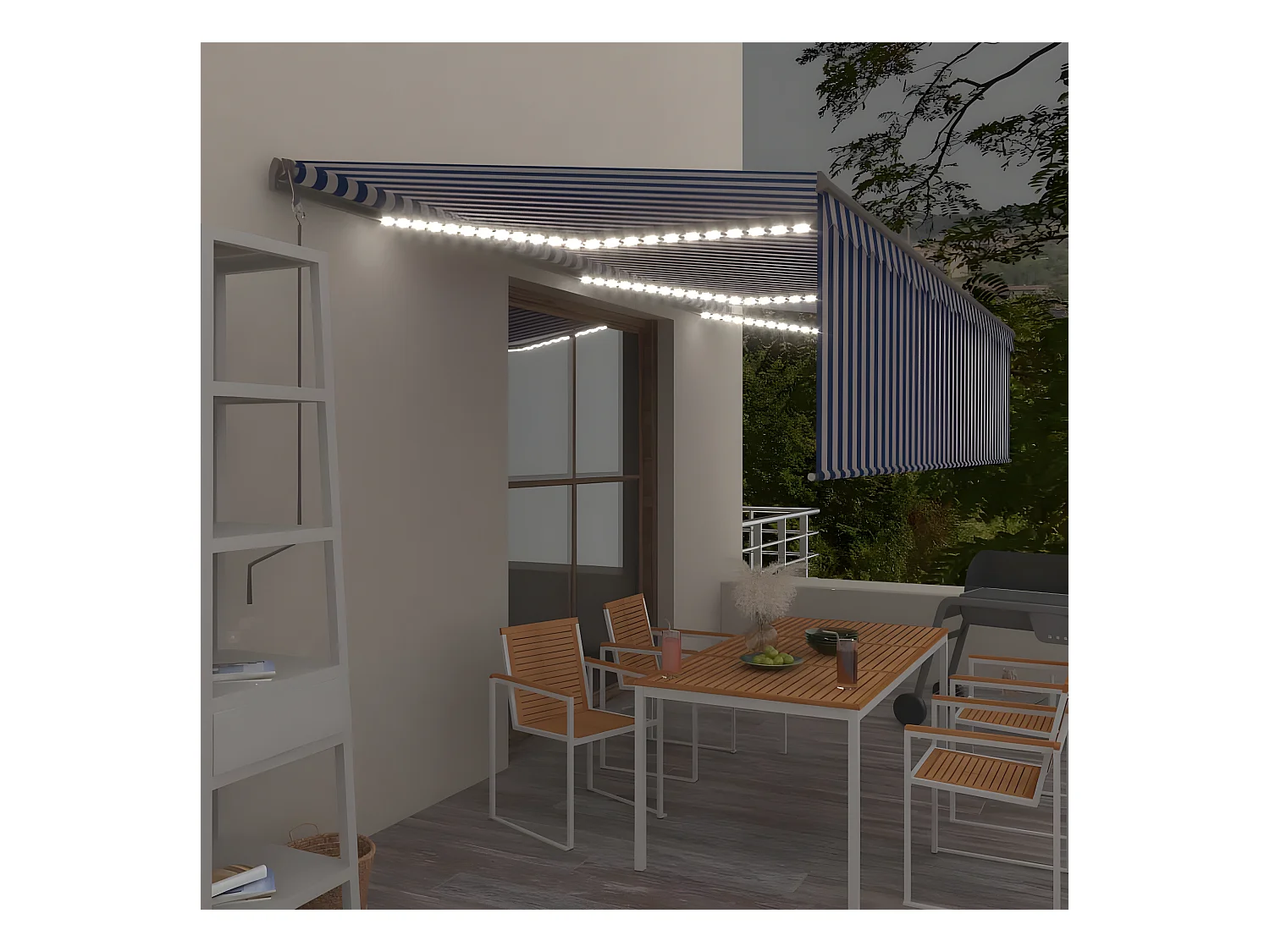 Auvent automatique store capteur de vent LED 6x3 Bleu blanc
