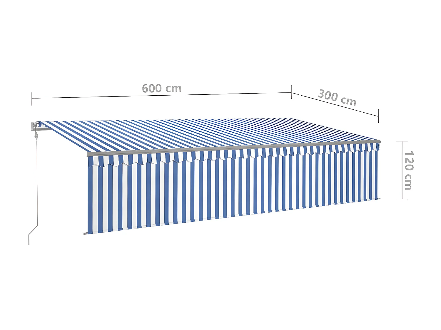 Auvent automatique store capteur de vent LED 6x3 Bleu blanc