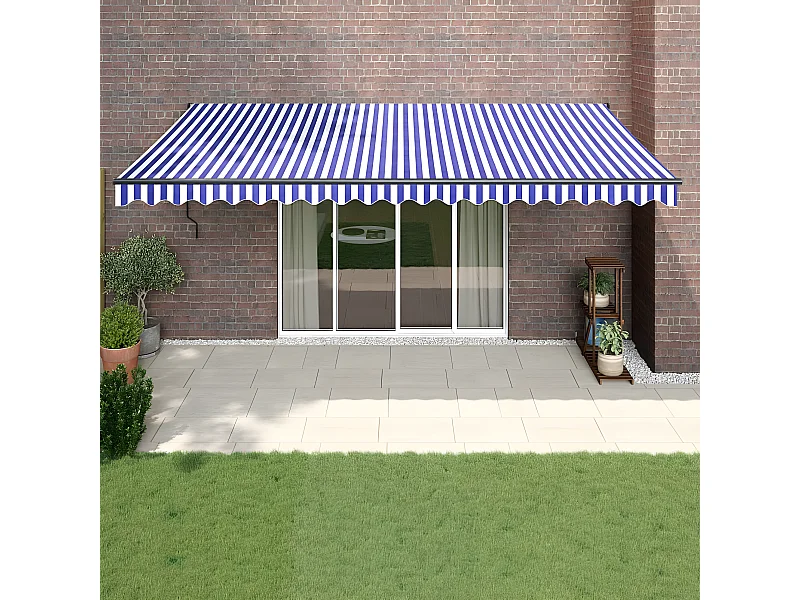 Auvent rétractable bleu et blanc 5x3 tissu et aluminium