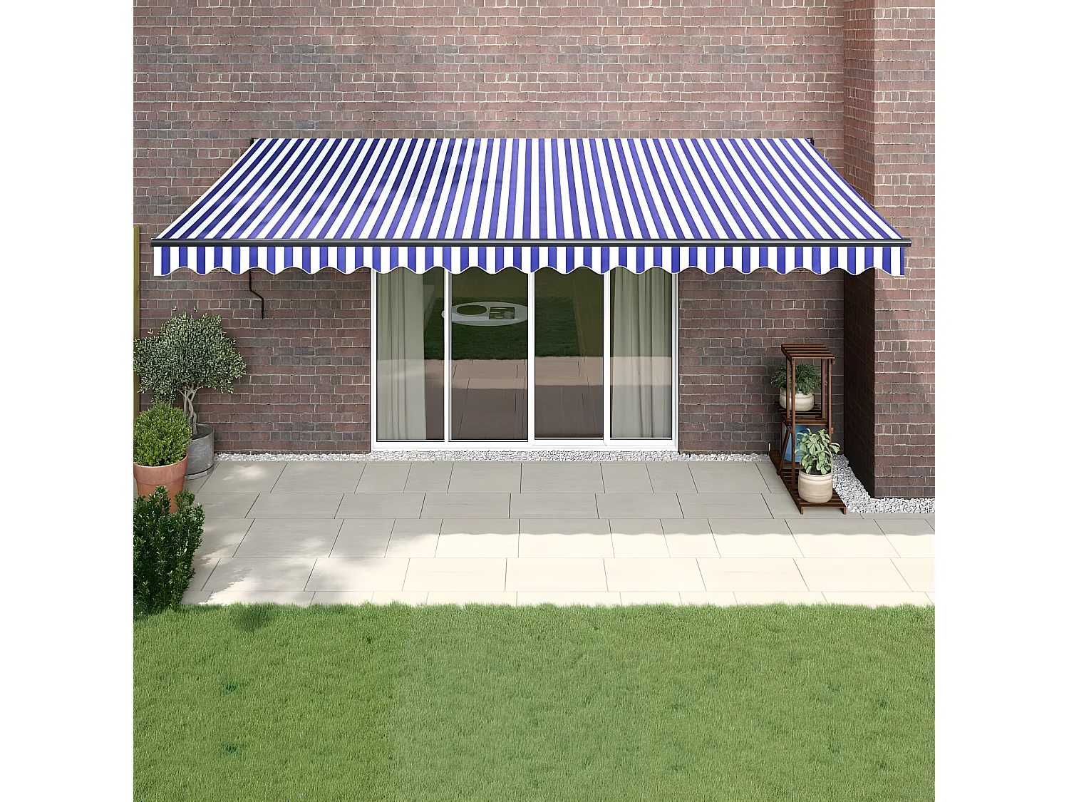 Auvent rétractable bleu et blanc 5x3 tissu et aluminium