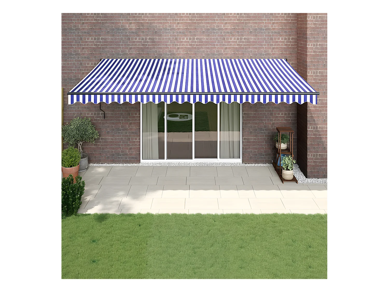 Auvent rétractable bleu et blanc 5x3 tissu et aluminium