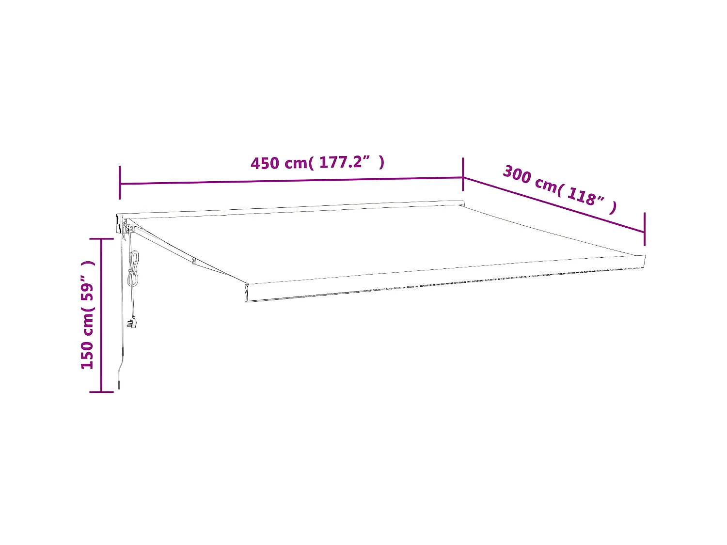 Cremefarbene einziehbare Markise aus 4,5 x 3 Stoff und Aluminium