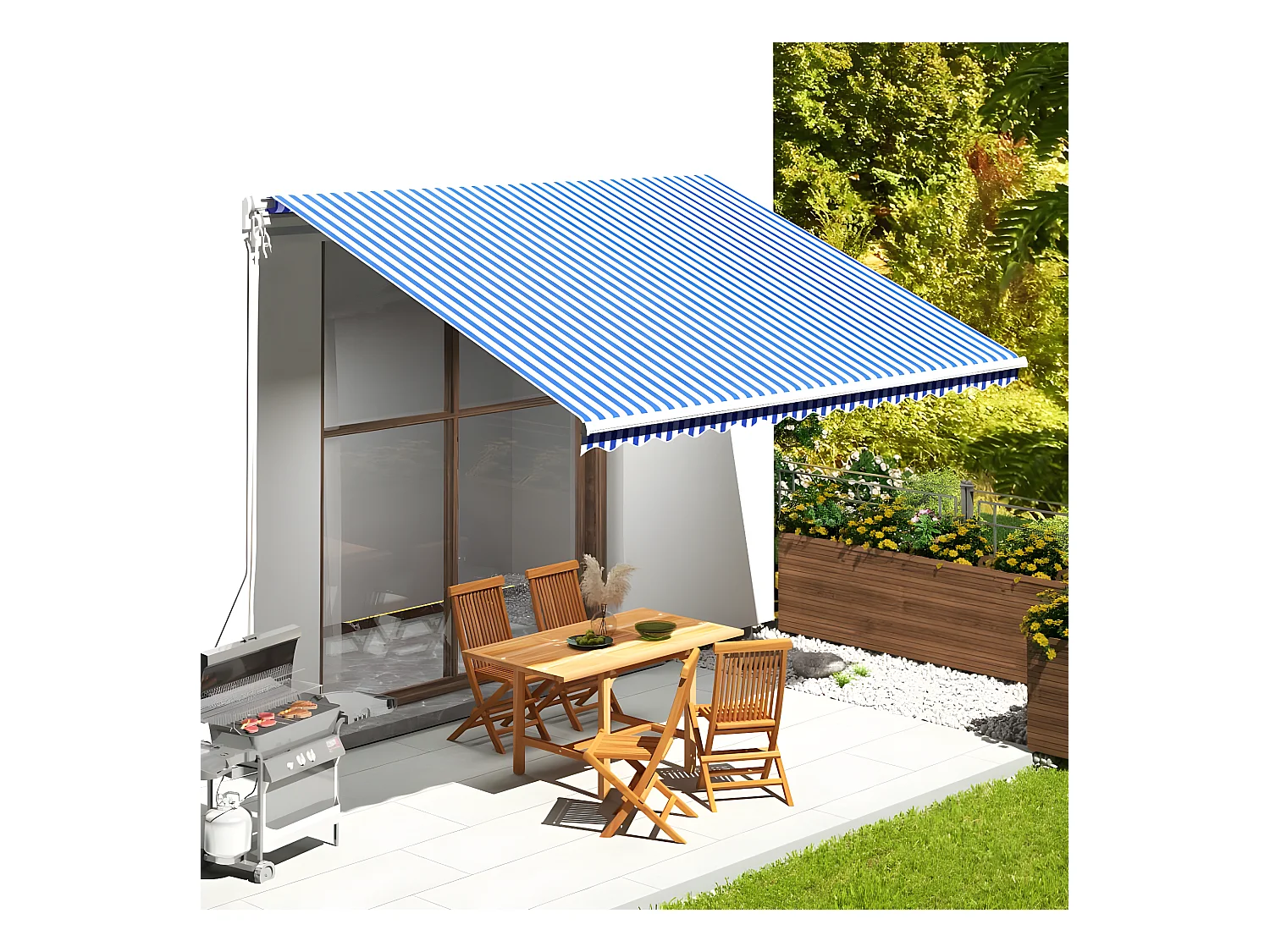 Tissu de remplacement pour auvent Bleu et blanc 4,5x3,5
