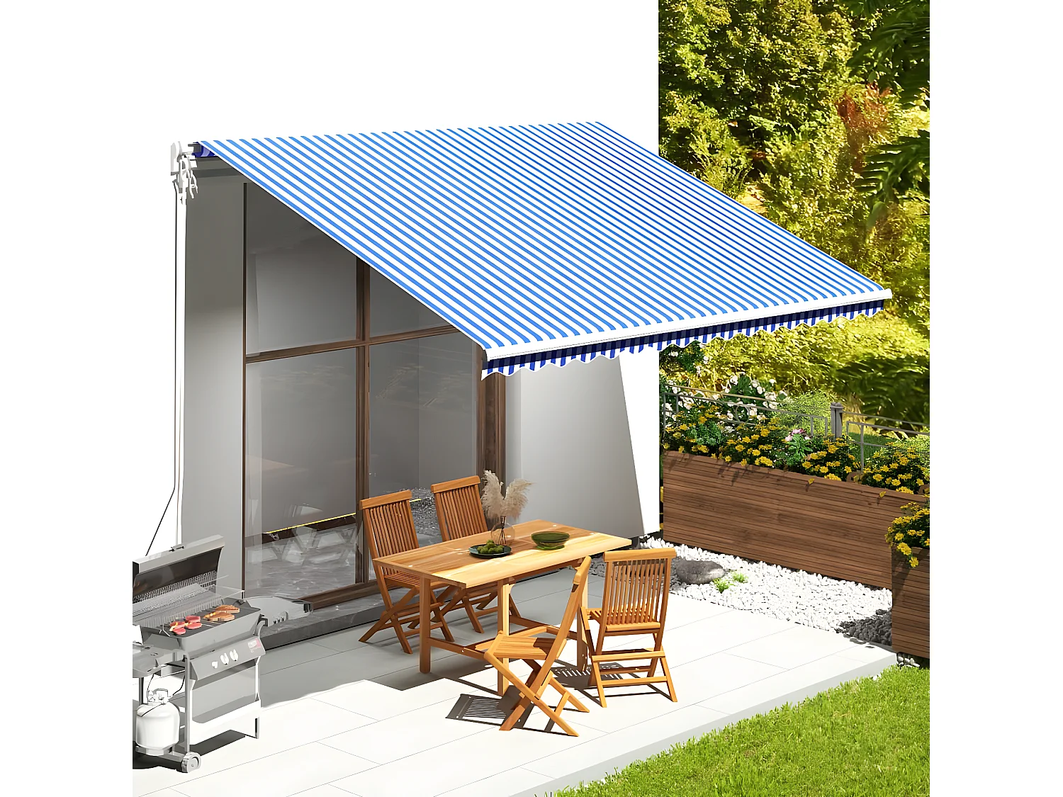 Ersatzstoff für Markise Blau und Weiß 4,5x3,5