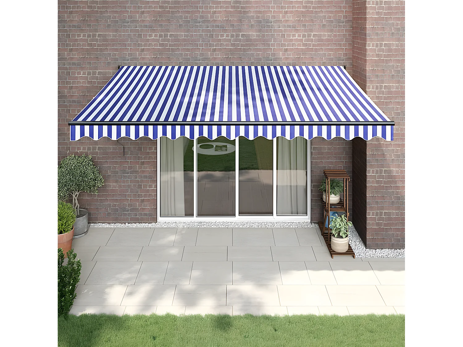 Tenda retrattile blu e bianca 4,5x3 in tessuto e alluminio