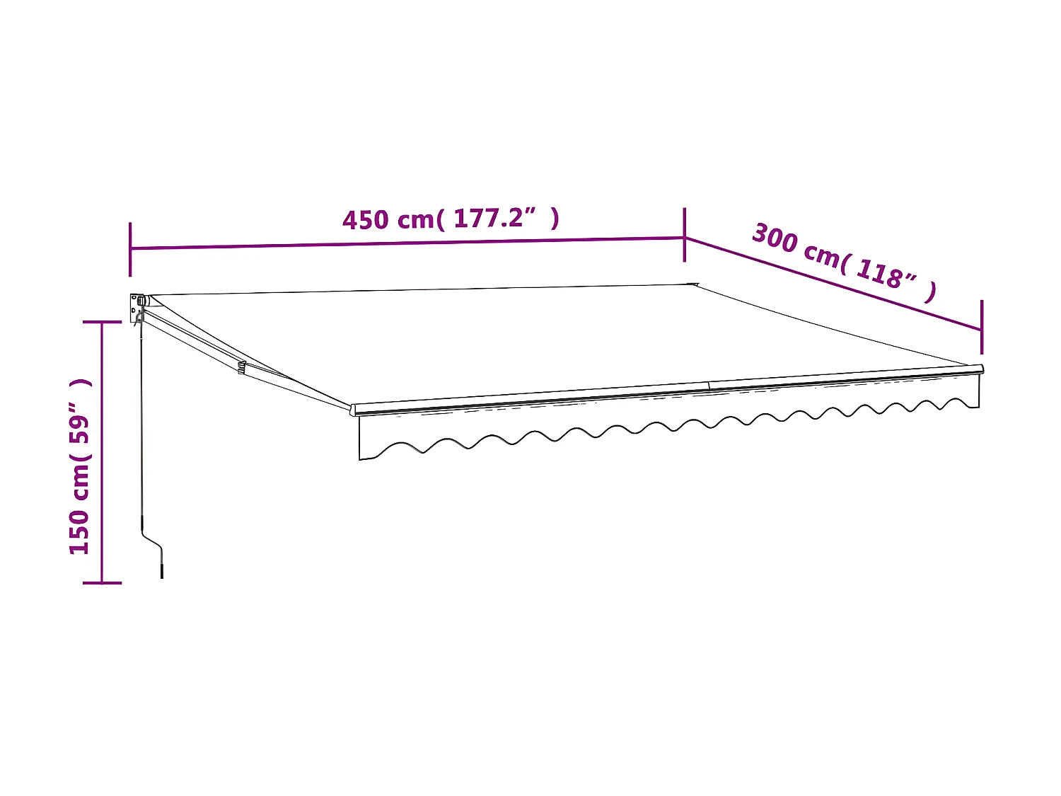 Tenda retrattile blu e bianca 4,5x3 in tessuto e alluminio