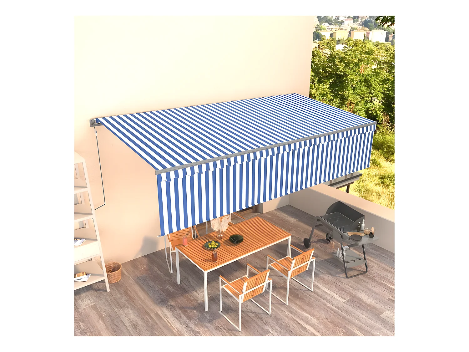 Auvent automatique rétractable avec store 6x3 Bleu et blanc