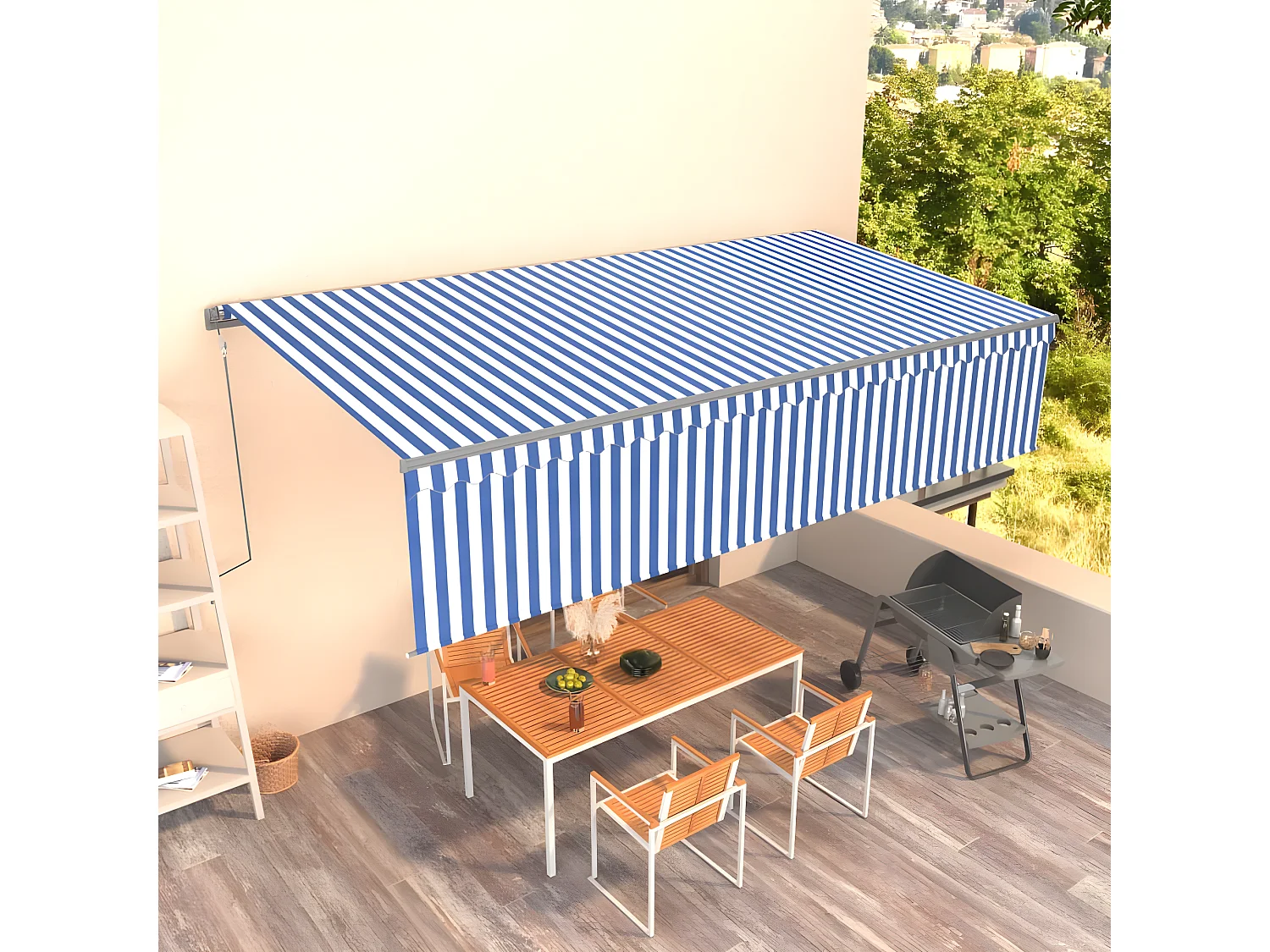 Auvent automatique rétractable avec store 6x3 Bleu et blanc