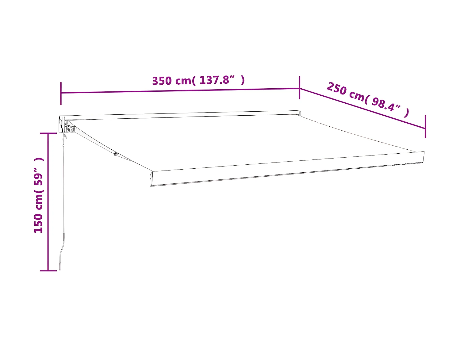 Anthrazit einziehbare Markise 3,5x2,5 Stoff und Aluminium