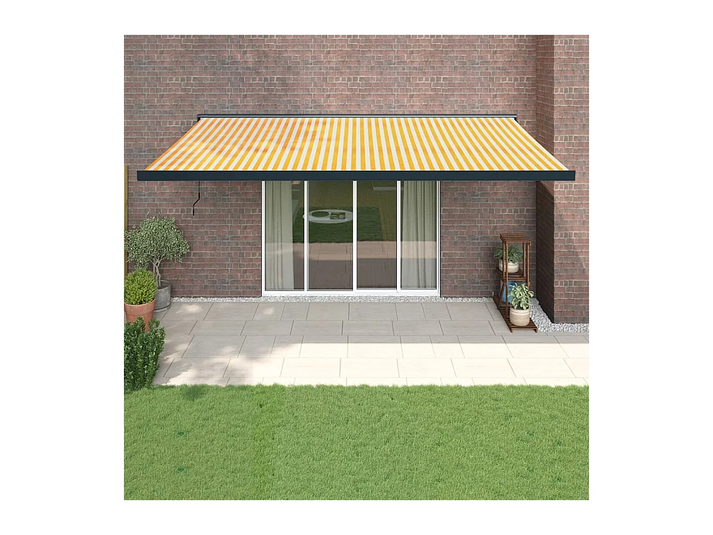 Auvent rétractable jaune et blanc 5x3 tissu et aluminium