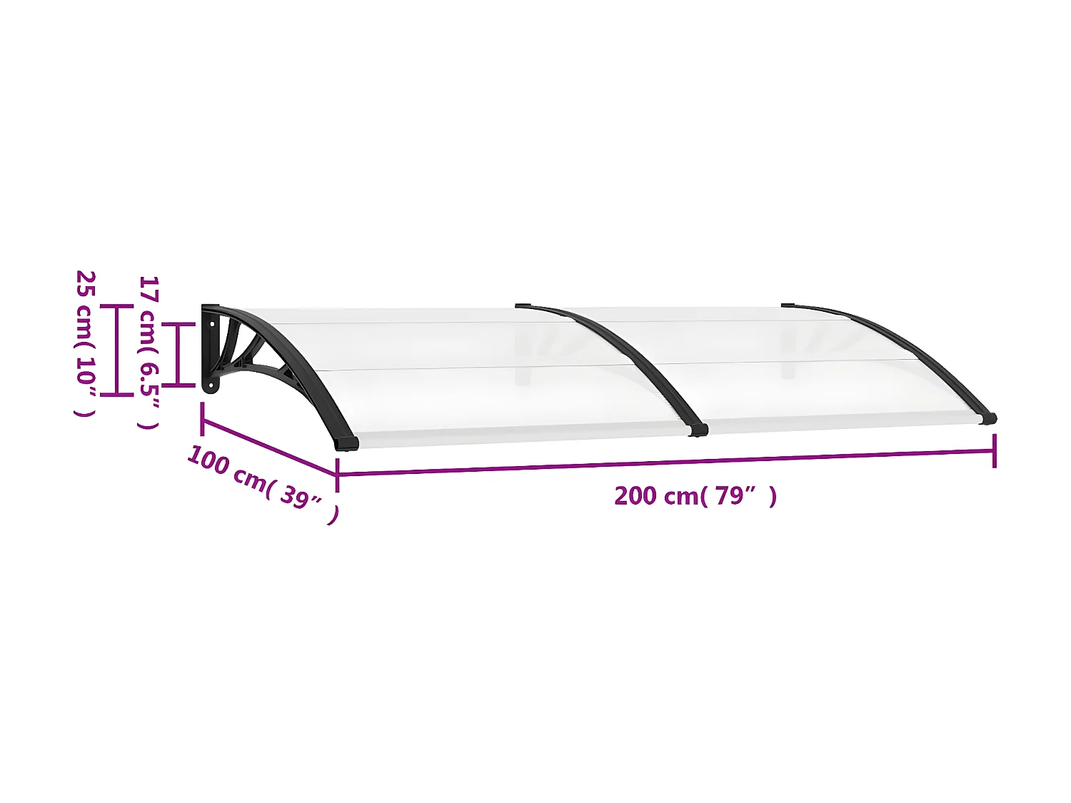 Auvent de porte Noir 200 x 100 PC