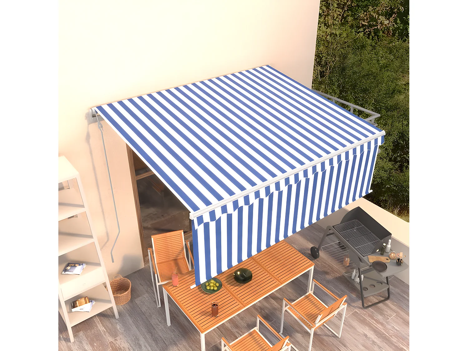 Auvent automatique rétractable avec store 4x3 Bleu et blanc