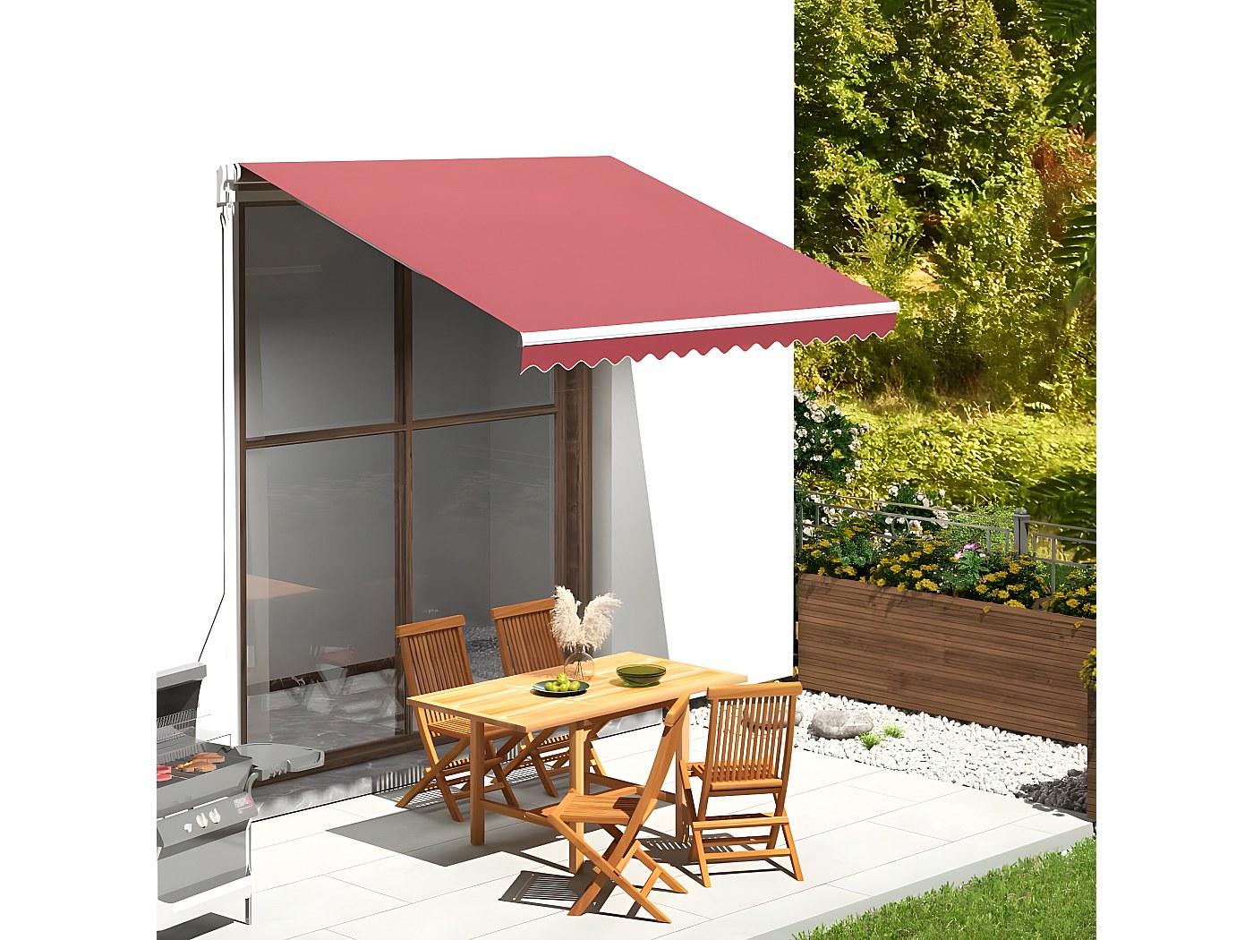 Bandeau Store D'auvent En Toile Rouge - 3m De Large - Remplacement Pour Cadre - Extérieur Balcon