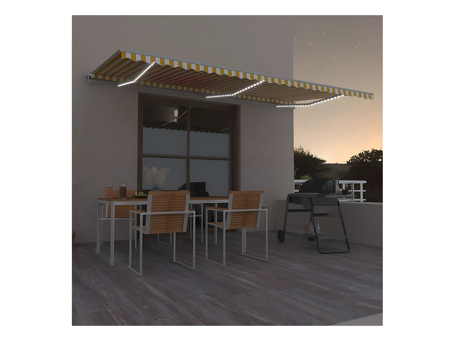 Auvent automatique capteur de vent LED 600x350cm Jaune et blanc