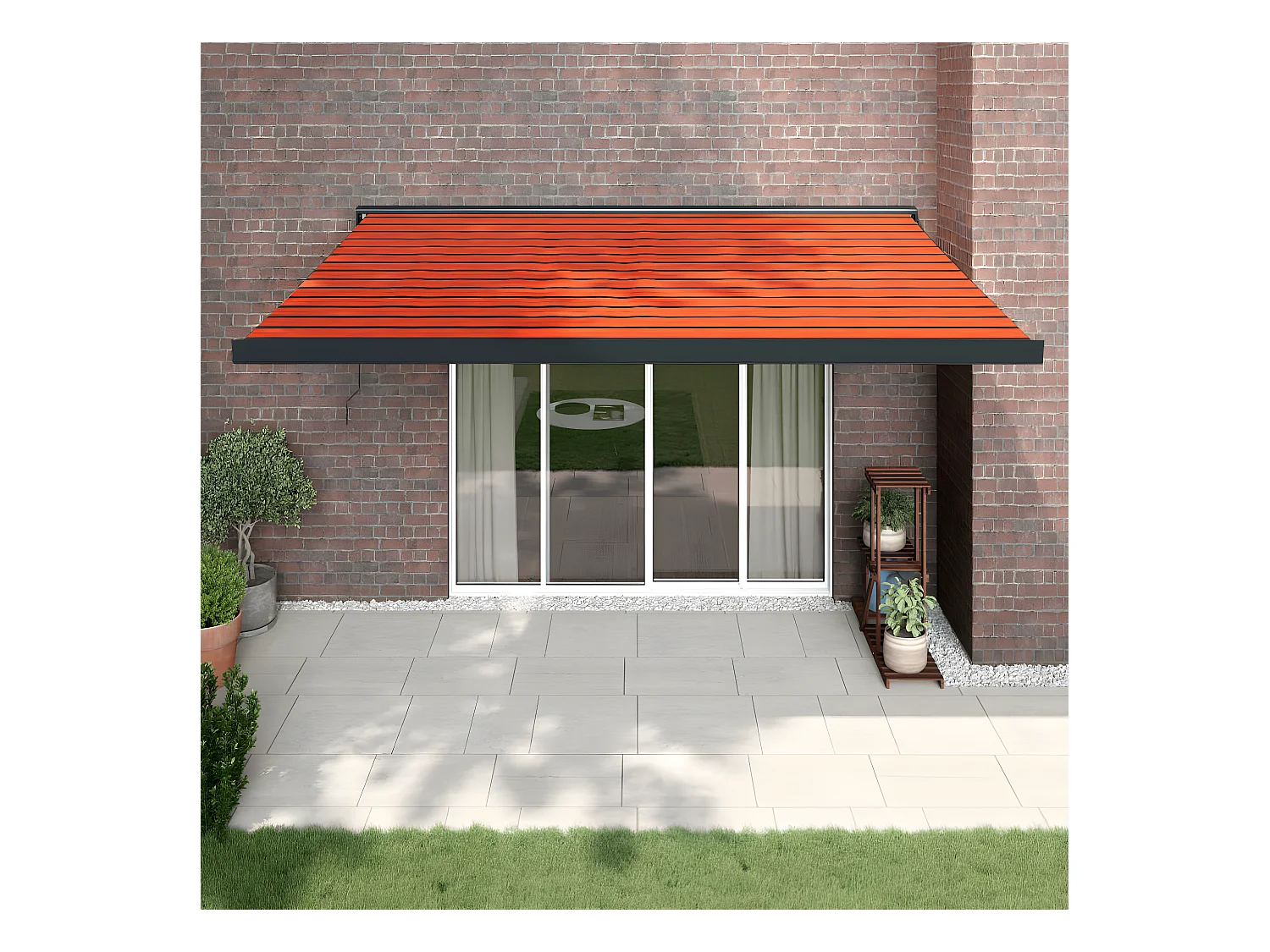 Auvent rétractable orange etarron 4,5x3 tissu et aluminium