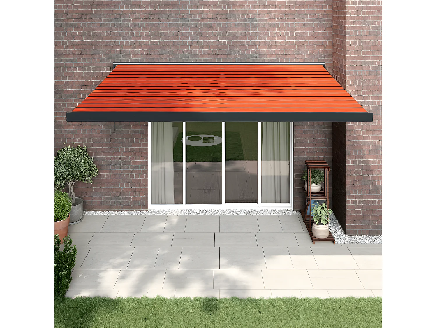 Auvent rétractable orange etarron 4,5x3 tissu et aluminium