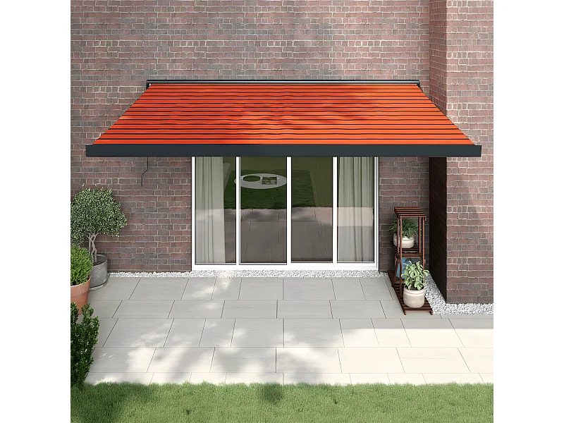 Einziehbare Markise aus orangefarbenem Etarron 4,5x3 Stoff und Aluminium