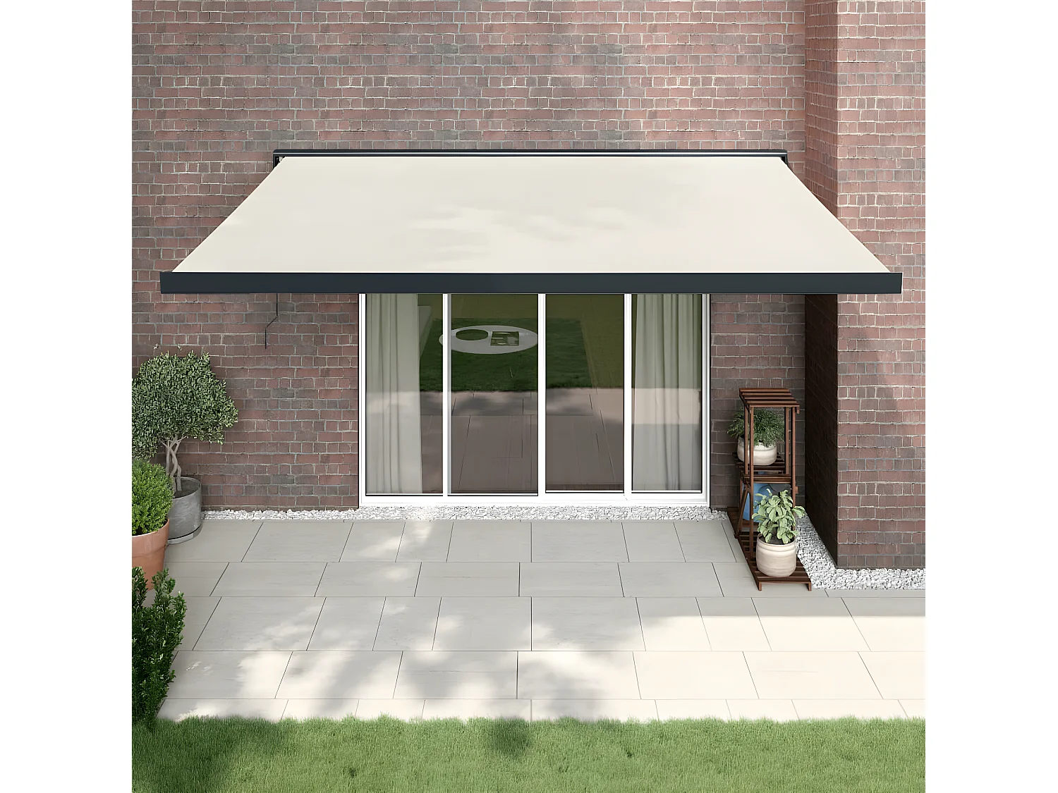 Auvent rétractable crème 4x3 tissu et aluminium