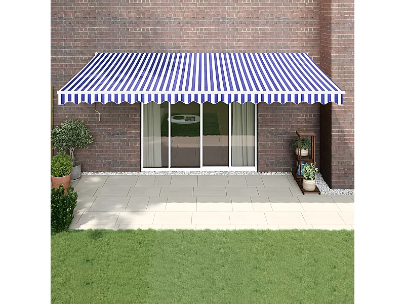 Auvent rétractable automatique bleu et blanc 5x3