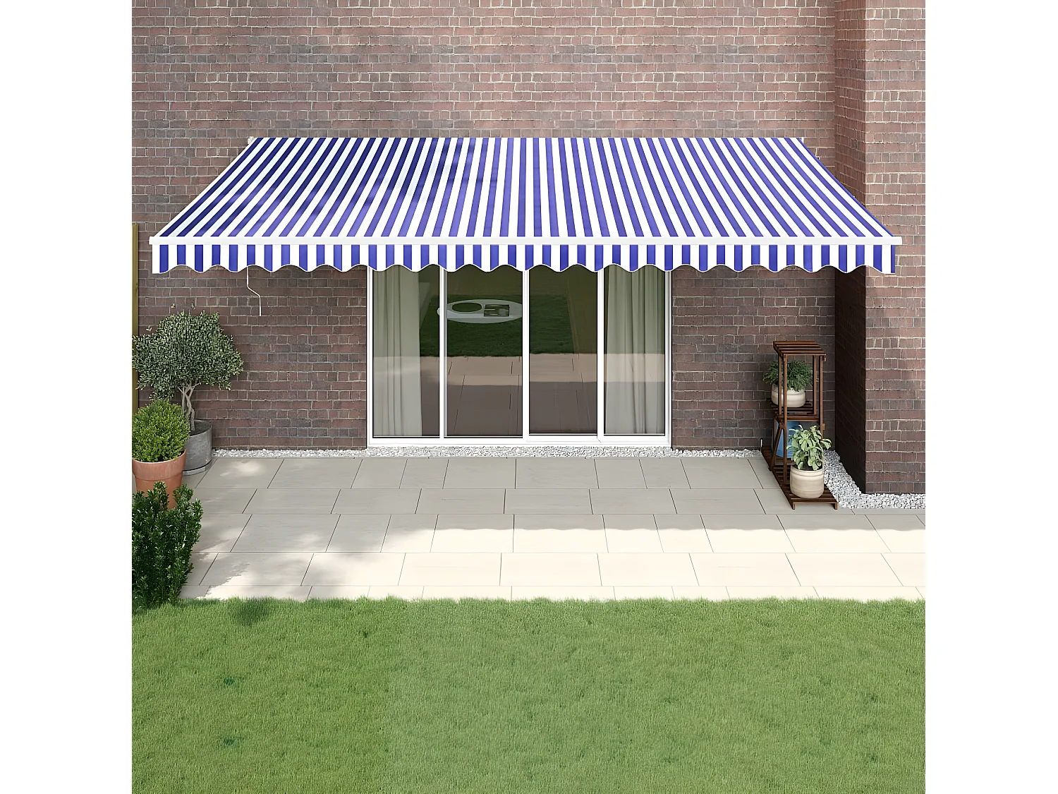 Tenda retrattile automatica blu e bianca 5x3