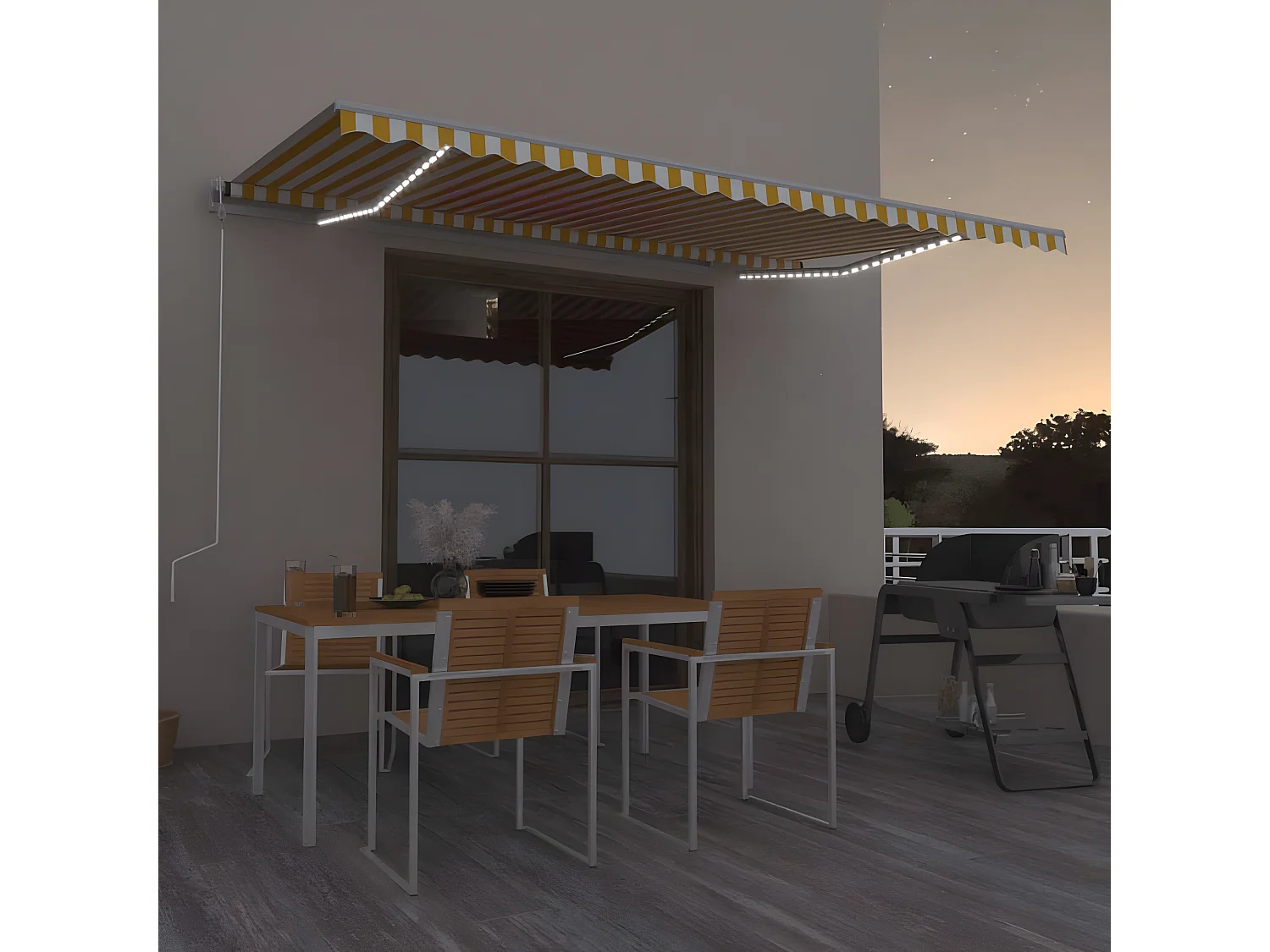 Tenda automatica con sensore vento LED 500x350 cm Giallo e bianco