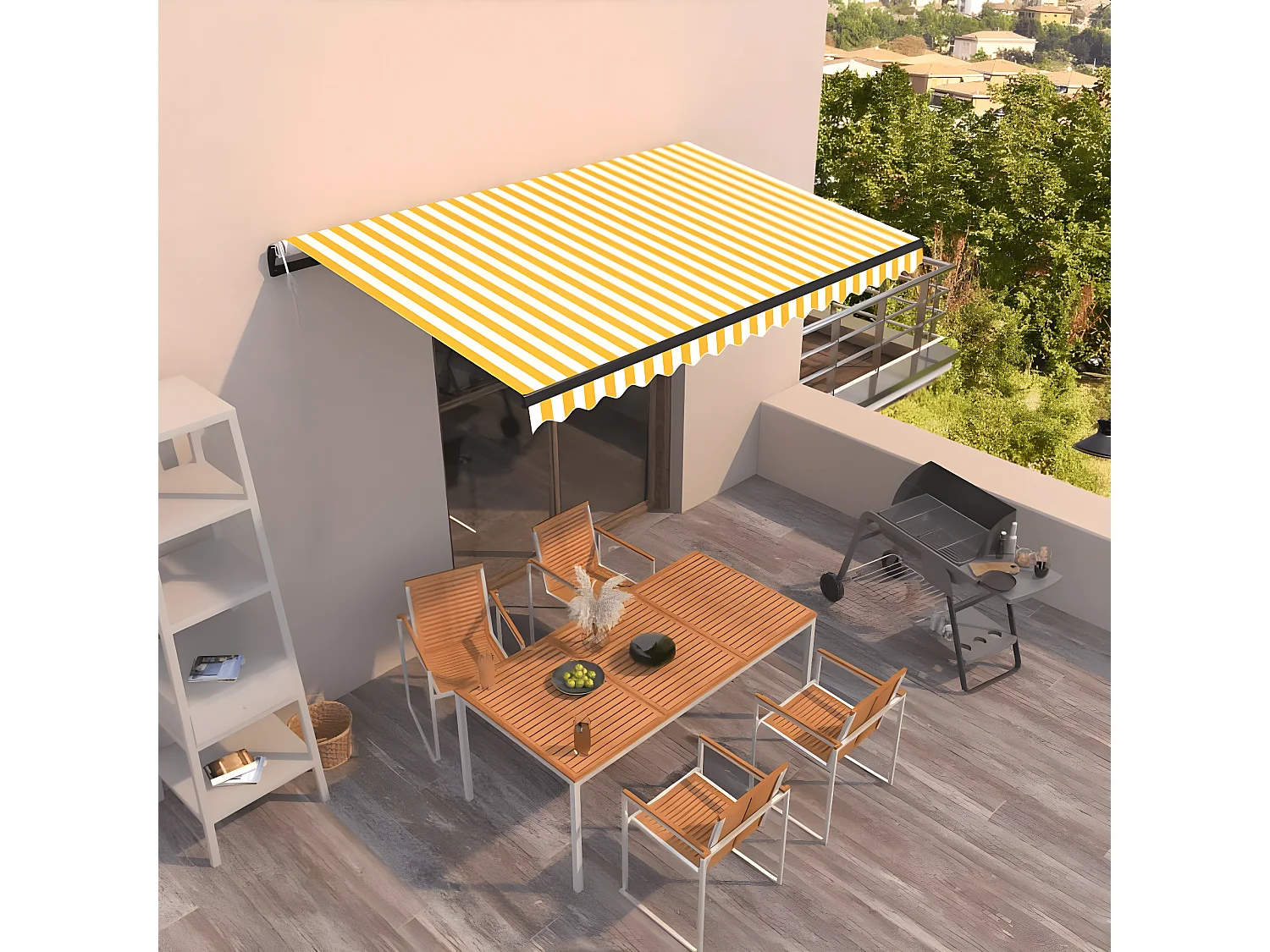 Toldo retrátil automático 450x300 amarelo e branco