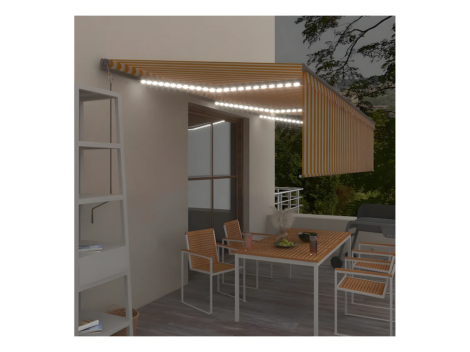 Auvent automatique store capteur de vent LED 6x3 Jaune/blanc