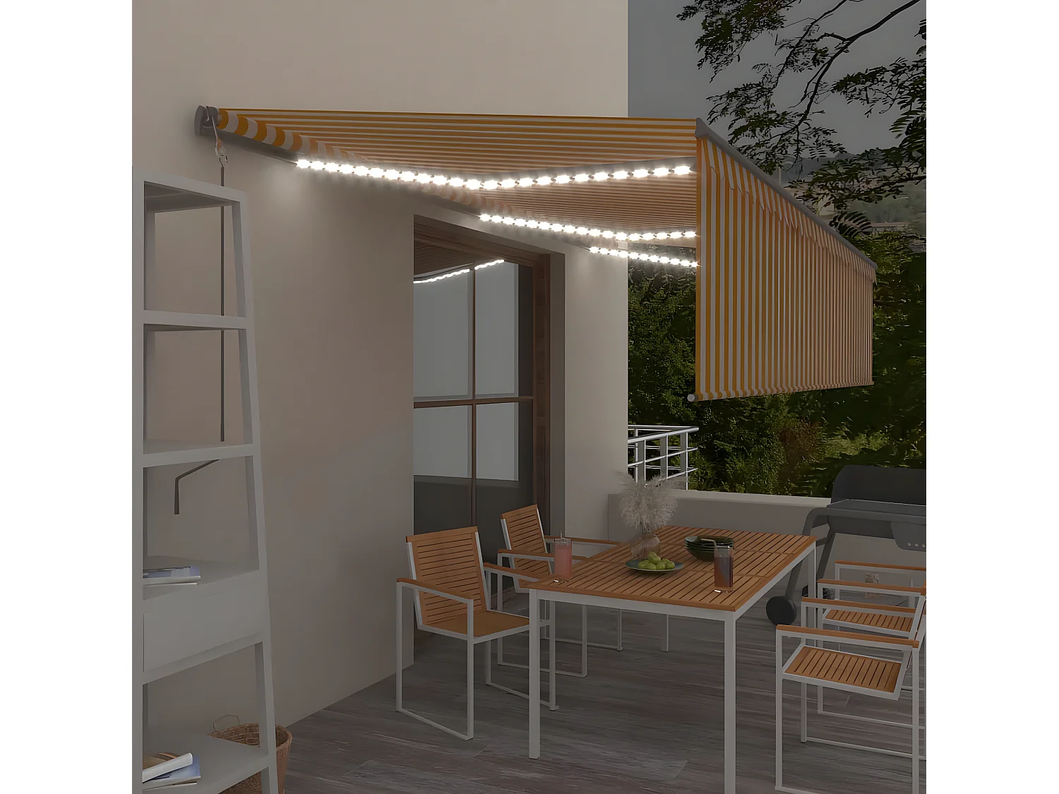 Auvent automatique store capteur de vent LED 6x3 Jaune/blanc