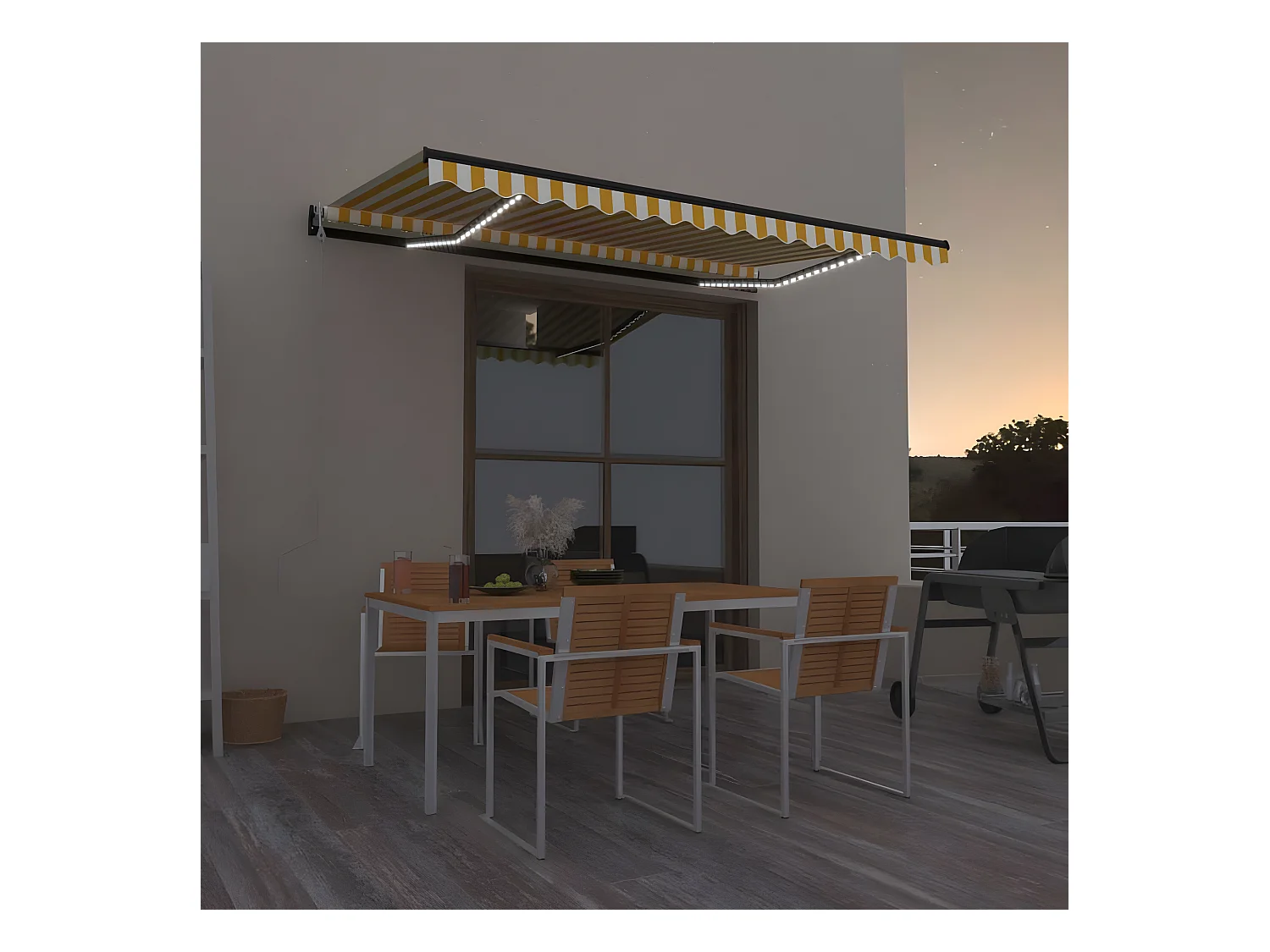 Auvent automatique capteur de vent/LED 450x300cm Jaune et blanc