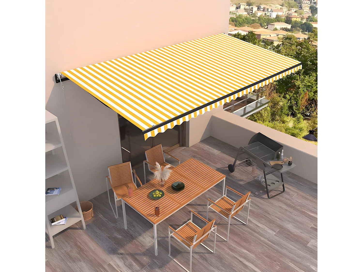 Auvent rétractable automatique 600x350 Jaune et blanc