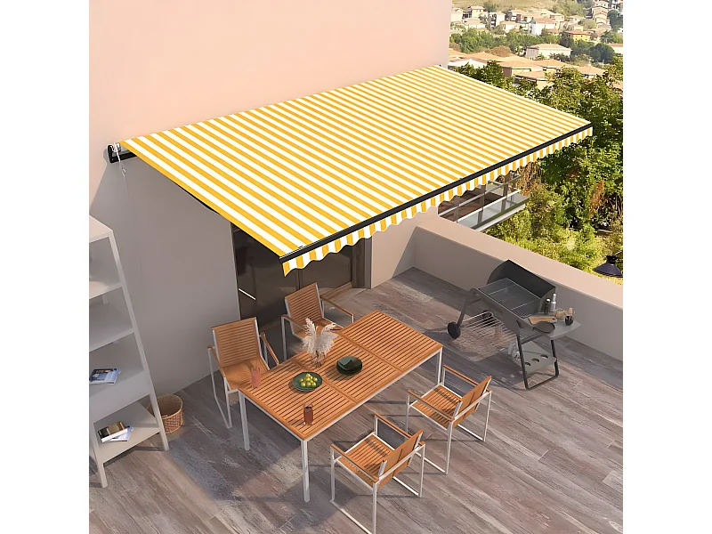 Automatisch uitschuifbare luifel 600x350 Geel en wit