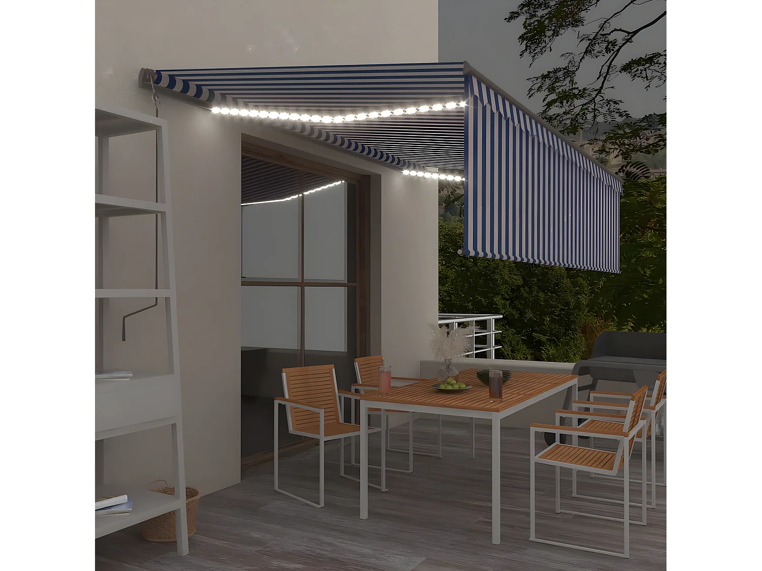 Sensor de vento para toldo automático/LED 5x3m Azul e branco