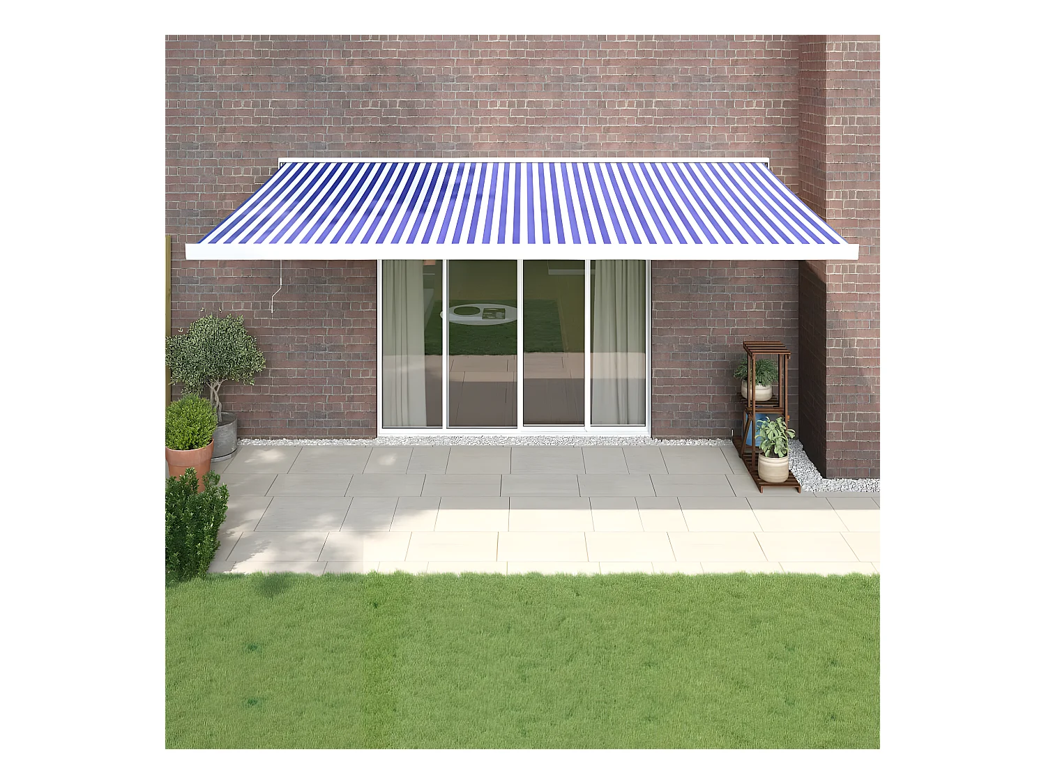 Auvent rétractable bleu et blanc 5x3 tissu et aluminium