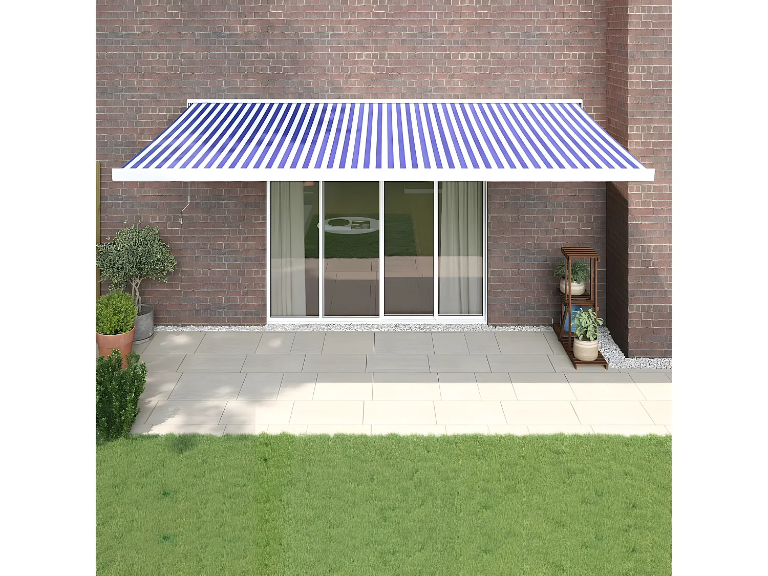 Auvent rétractable bleu et blanc 5x3 tissu et aluminium