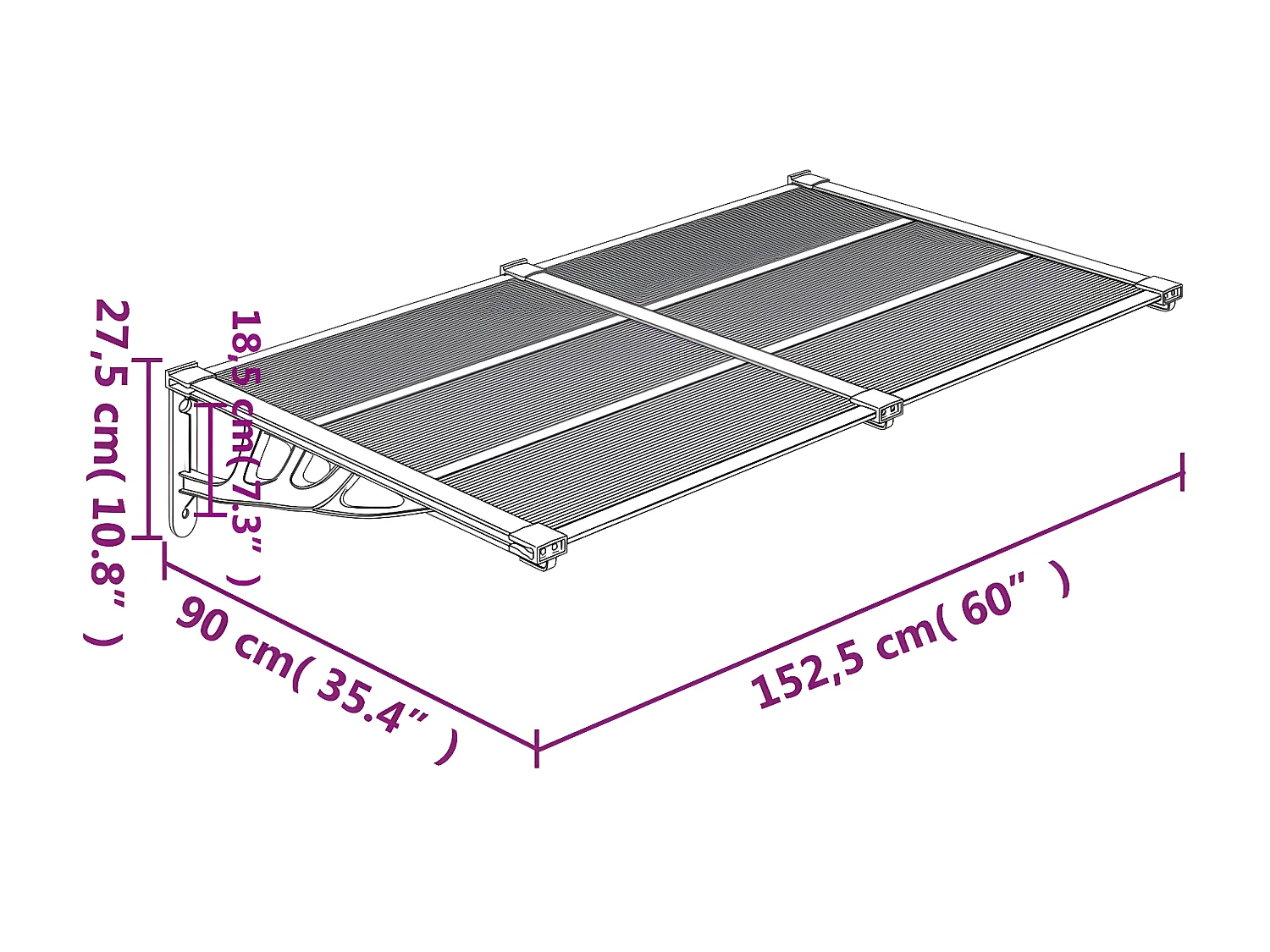 Auvent de porte Noir et transparent 152,5x90 Polycarbonate